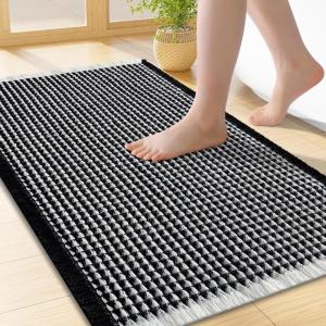 imageSmiry Waffle Bath Mat 30x20 Extra Soft Absorbent Bathroom Rugs Non Slip Machine Washable Quick Dry Bath Rugs for Bathroom Floor Tub Shower Home Decor Accessories BrownBlack  Cream