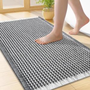imageSmiry Waffle Bath Mat 30x20 Extra Soft Absorbent Bathroom Rugs Non Slip Machine Washable Quick Dry Bath Rugs for Bathroom Floor Tub Shower Home Decor Accessories BrownDarkgrey  Cream