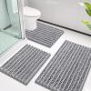 imageSmiry Bathroom Rugs Sets 3 Piece Soft Absorbent Non Slip Rubber Backing Machine Washable Quick Dry Chenille Bath Rug Set for Tub Shower and Floor 30x2024x1624x20 Navy BlueGrey