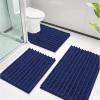 imageSmiry Bathroom Rugs Sets 3 Piece Soft Absorbent Non Slip Rubber Backing Machine Washable Quick Dry Chenille Bath Rug Set for Tub Shower and Floor 30x2024x1624x20 Navy BlueNavy Blue
