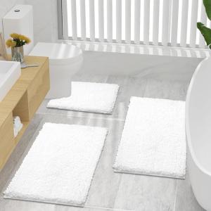 imageSmiry Bathroom Mats and UShaped Toilet Rug Set Machine Wash Dry Non Slip Absorbent Shaggy Bath Rug for Bath Room Shower and Tub 30 x 2016 x 24 U Shaped 20 x 24 White