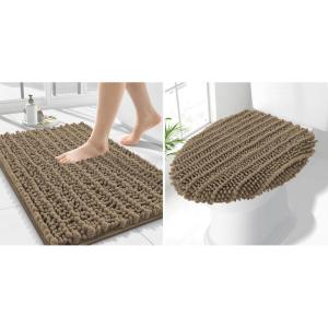 imageSmiry Bathroom Rugs 24x16 and Toilet Lid Cover 175x15 Soft and Absorbent Bath Mat Machine Washable NonSlip Plush Carpet Runner for Tub Shower and Floor Home DecorCamel