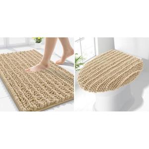 imageSmiry Bathroom Rugs 30x20 and Toilet Lid Cover 175x15 Soft and Absorbent Bath Mat Machine Washable NonSlip Plush Carpet Runner for Tub Shower and Floor Home DecorBeige