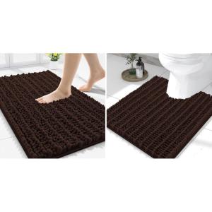 imageSmiry Bathroom Rugs Mat Set 2 Piece 30X20UShaped 24x20 Extra Soft Absorbent Non Slip Rubber Backing Machine Washable Quick Dry Chenille Bath Rug Set for Tub Shower and FloorBrown