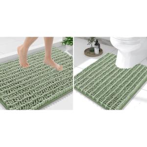 imageSmiry Bathroom Rugs Mat Set 2 Piece 36X24UShaped 24x20 Extra Soft Absorbent Non Slip Rubber Backing Machine Washable Quick Dry Chenille Bath Rug Set for Tub Shower and FloorSage Green