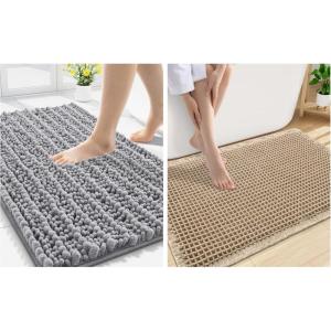 imageSmiry Bathroom Rugs Set 2 Piece30x20 Plus 30x20 Extra Soft Absorbent Bath Mat Non Slip Machine Washable Quick Dry Bath Rugs for Bathroom Floor Tub Shower GreyampBrown