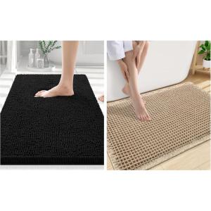 imageSmiry Bathroom Rugs Set 2 Piece30x20 Plus 30x20 Extra Soft Absorbent Bath Mats Non Slip Machine Washable Quick Dry Bath Rugs for Bathroom Floor Tub Shower BlackampBrown