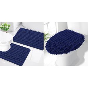 imageSmiry Bathroom Rugs Sets 2 Piece30x20 Plus 24x20 and Toilet Lid Cover 175x15 Soft and Absorbent Bath Mat Machine Washable NonSlip Plush Carpet Runner for Tub Shower and Home DecorNavy Blue