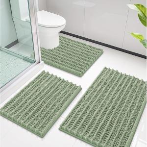 imageSmiry Bathroom Rugs Sets 3 Piece Soft Absorbent Non Slip Rubber Backing Machine Washable Quick Dry Chenille Bath Rug Set for Tub Shower and Floor 30x2024x1624x20 Navy BlueSage Green