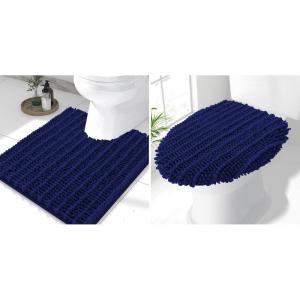 imageSmiry Bathroom Rugs U Shaped 24x20 and Toilet Lid Cover 175x15 Soft and Absorbent Bath Mat Machine Washable NonSlip Plush Carpet Runner for Tub Shower and Floor Home DecorNavy Blue