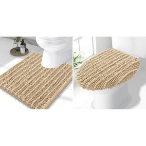 imageSmiry Bathroom Rugs U Shaped 24x20 and Toilet Lid Cover 175x15 Soft and Absorbent Bath Mat Machine Washable NonSlip Plush Carpet Runner for Tub Shower and Floor Home DecorBeige