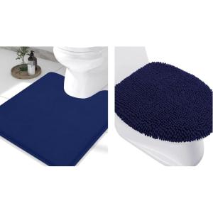 imageSmiry Bathroom Rugs UShaped 20x20 and Toilet Lid Cover 175x15 Soft and Absorbent Shaggy Bath Mat Machine Washable NonSlip Plush Carpet Runner for Tub Shower and Floor Home DecorNavy Blue