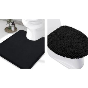 imageSmiry Bathroom Rugs UShaped 20x20 and Toilet Lid Cover 175x15 Soft and Absorbent Shaggy Bath Mat Machine Washable NonSlip Plush Carpet Runner for Tub Shower and Floor Home DecorBlack