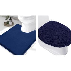 imageSmiry Bathroom Rugs UShaped 24x20 and Toilet Lid Cover 175x15 Soft and Absorbent Shaggy Bath Mat Machine Washable NonSlip Plush Carpet Runner for Tub Shower and Floor Home DecorNavy Blue