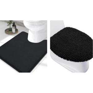 imageSmiry Bathroom Rugs UShaped 24x20 and Toilet Lid Cover 175x15 Soft and Absorbent Shaggy Bath Mat Machine Washable NonSlip Plush Carpet Runner for Tub Shower and Floor Home DecorBlack