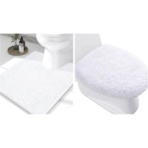 imageSmiry Bathroom Rugs UShaped 24x20 and Toilet Lid Cover 175x15 Soft and Absorbent Shaggy Bath Mat Machine Washable NonSlip Plush Carpet Runner for Tub Shower and Floor Home DecorWhite