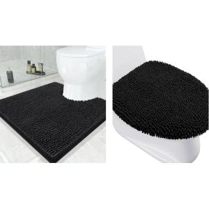 imageSmiry Bathroom Rugs UShaped 24x24 and Toilet Lid Cover 175x15 Soft and Absorbent Shaggy Bath Mat Machine Washable NonSlip Plush Carpet Runner for Tub Shower and Floor Home DecorBlack
