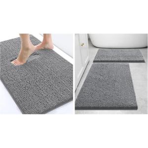 imageSmiry Bathroom Rugs and Mats Set of 3 Non Slip Absorbent Shaggy Bath Rug for Tub Shower and Bath Room 24x 1624x 1630 x 20 Dark Grey