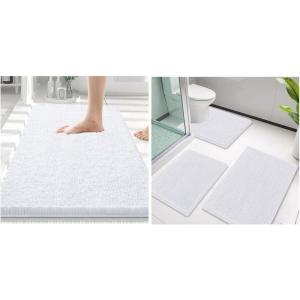 imageSmiry Bathroom Rugs and Mats Set of 4 Non Slip Absorbent Shaggy Bath Rug for Tub Shower and Bath Room 30 x 2030x2024x1624x20 White
