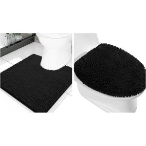 imageSmiry Bathroom Rugs and Toilet Lid CoverMachine Wash Dry Non Slip Absorbent Shaggy Bath Rug for Bath Room Shower and Tub UShaped 20 x 20175 x 15 Black