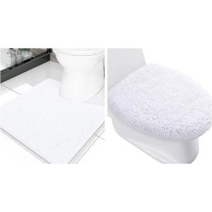 imageSmiry Bathroom Rugs and Toilet Lid CoverMachine Wash Dry Non Slip Absorbent Shaggy Bath Rug for Bath Room Shower and Tub UShaped 20 x 20175 x 15 White