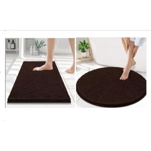 imageSmiry Chenille Bathroom Rugs 24x16 and Round 30x30 Extra Soft and Absorbent Shaggy Bath Mat Machine Washable NonSlip Plush Carpet Brown