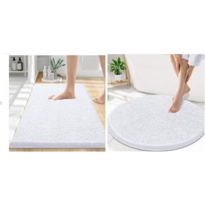 imageSmiry Chenille Bathroom Rugs 24x16 and Round 30x30 Extra Soft and Absorbent Shaggy Bath Mat Machine Washable NonSlip Plush Carpet White