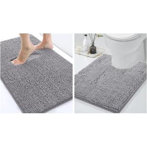 imageSmiry Chenille Bathroom Rugs 24x16 and UShaped Toilet Bath Rugs 24x20 Extra Soft and Absorbent Shaggy Bath Mat Machine Washable NonSlip Plush Carpet Grey