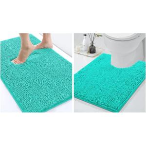 imageSmiry Chenille Bathroom Rugs 24x16 and UShaped Toilet Bath Rugs 24x20 Extra Soft and Absorbent Shaggy Bath Mat Machine Washable NonSlip Plush Carpet Turquoise