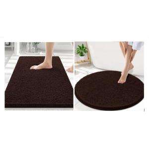imageSmiry Chenille Bathroom Rugs 30x20 and Round 30x30 Extra Soft and Absorbent Shaggy Bath Mat Machine Washable NonSlip Plush Carpet Brown