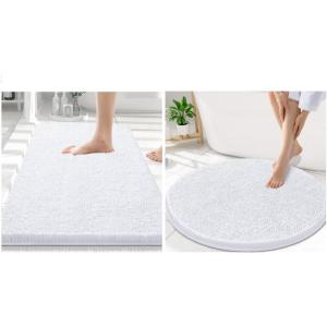 imageSmiry Chenille Bathroom Rugs 30x20 and Round 30x30 Extra Soft and Absorbent Shaggy Bath Mat Machine Washable NonSlip Plush Carpet White