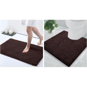 imageSmiry Chenille Bathroom Rugs 30x20 and UShaped Toilet Bath Rugs 20x20 Extra Soft and Absorbent Shaggy Bath Mat Machine Washable NonSlip Plush Carpet Brown