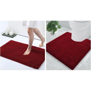 imageSmiry Chenille Bathroom Rugs 30x20 and UShaped Toilet Bath Rugs 20x20 Extra Soft and Absorbent Shaggy Bath Mat Machine Washable NonSlip Plush Carpet Burgundy