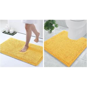 imageSmiry Chenille Bathroom Rugs 30x20 and UShaped Toilet Bath Rugs 20x20 Extra Soft and Absorbent Shaggy Bath Mat Machine Washable NonSlip Plush Carpet Yellow