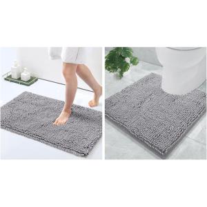 imageSmiry Chenille Bathroom Rugs 30x20 and UShaped Toilet Bath Rugs 24x20 Extra Soft and Absorbent Shaggy Bath Mat Machine Washable NonSlip Plush Carpet Grey