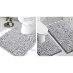 imageSmiry Chenille Bathroom Rugs 30x20 and UShaped Toilet Bath Rugs 24x2024x20 Extra Soft and Absorbent Shaggy Bath Mat Machine Washable NonSlip Plush Carpet Grey