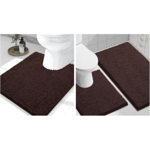 imageSmiry Chenille Bathroom Rugs 30x20 and UShaped Toilet Bath Rugs 24x2024x20 Extra Soft and Absorbent Shaggy Bath Mat Machine Washable NonSlip Plush Carpet Brown