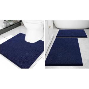 imageSmiry Chenille Bathroom Rugs 30x2024x16 and UShaped Toilet Bath Rugs 20x20 Extra Soft and Absorbent Shaggy Bath Mat Machine Washable NonSlip Plush Carpet Navy Blue