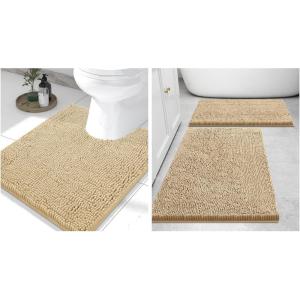 imageSmiry Chenille Bathroom Rugs 30x2024x16 and UShaped Toilet Bath Rugs 24x20 Extra Soft and Absorbent Shaggy Bath Mat Machine Washable NonSlip Plush Carpet Beige