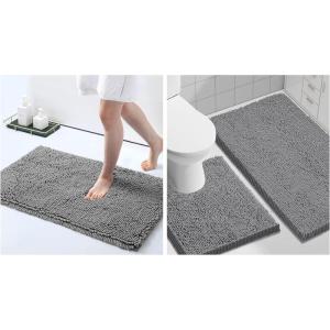 imageSmiry Chenille Bathroom Rugs 30x2024x16 and UShaped Toilet Bath Rugs 24x20 Extra Soft and Absorbent Shaggy Bath Mat Machine Washable NonSlip Plush Carpet Dark Grey