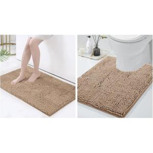 imageSmiry Chenille Bathroom Rugs 36x24 and UShaped Toilet Bath Rugs 24x20 Extra Soft and Absorbent Shaggy Bath Mat Machine Washable NonSlip Plush Carpet Beige
