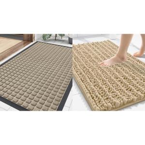imageSmiry Front Door Mat Outside Entrance Beige 295 x 17 and Bathroom Rugs Mat Beige 30 x 20 2 Item Bundle