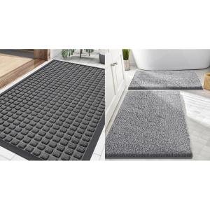 imageSmiry Front Door Mat Outside Entrance Grey 295 x 17 and Bathroom Rugs Sets 2 Piece Grey 30 x 20  24 x 16 2 Item Bundle