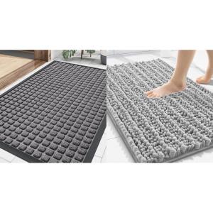 imageSmiry Front Door Mat Outside Entrance Mix Grey 295 x 17 and Bathroom Rugs Mat Light Grey 30 x 20 2 Item Bundle