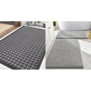 imageSmiry Front Door Mat Outside Entrance Mix Grey 295 x 17 and Bathroom Rugs Sets 2 Piece Light Grey 30 x 20  24 x 16 2 Item BundleLight Grey
