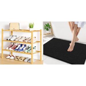 imageSmiry Luxury Chenille Bathroom Rugs 34x21 Black amp Shoe Rack 3 Tier Bamboo Shoe Organizer Natural