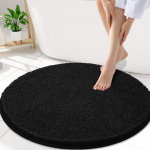 imageSmiry Luxury Chenille Round 30x30 Extra Soft and Absorbent Shaggy Bathroom Mat Rugs Machine Washable NonSlip Plush Carpet for Tub Shower and Bath Room Black