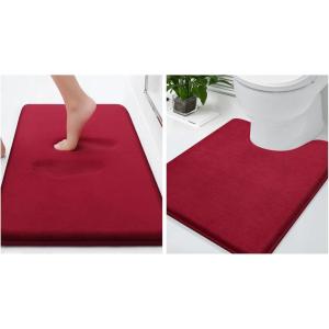imageSmiry Memory Foam Bath Mat 24x16 and 24x20 UShaped Toilet Extra Soft Absorbent Bathroom Rugs Non Slip Bath Rug Runner for Shower Bathroom Floors Burgundy