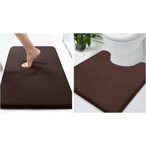 imageSmiry Memory Foam Bath Mat 24x16 and UShaped Toilet Bathroom Rugs 20x20Super Soft Absorbent Bathroom Rugs Non Slip Bath Rug Runner for Bathroom Floors Brown