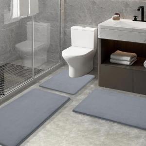 imageSmiry Memory Foam Bath Mat 3 Set 24x16 30 x 20 and UShaped 24x20 Super Soft Absorbent Bathroom Rugs Non Slip Bath Rug Runner for Bathroom Floors Dark Grey